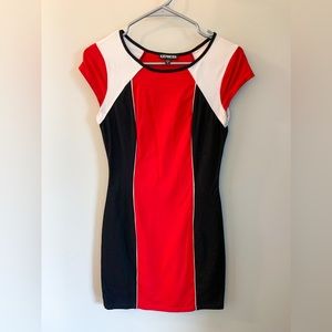 Express Color-block Red, Black & White Fitted Cocktail Dress Sz S